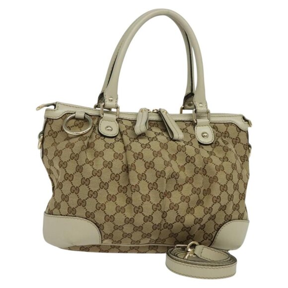 GUCCI GG Canvas Tote Bag 2way Beige Gold 247902 Auth BA906 - Picture 1 of 16